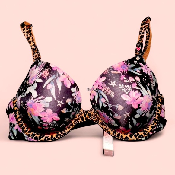 Victoria's Secret Other - Victoria's Secret Black and Pink Bra with Leopard Trim SIZE 32C NWT